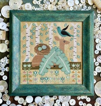 KATHY BARRICK "Well Hidden" Counted Cross Stitch Pattern, Bird Nest, Deer, Pattern Only