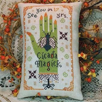 MISS PRIM "Cicada On Witch Hand Pillow" Counted Cross Stitch Pattern, Goode Witch's Pet Collection, Halloween, Chart, Pattern Only