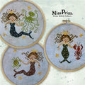 MISS PRIM "Mermaids At Play" Counted Cross Stitch Pattern, Beach Themed, Lobster, Crab, Octopus, Chart, Pattern Only