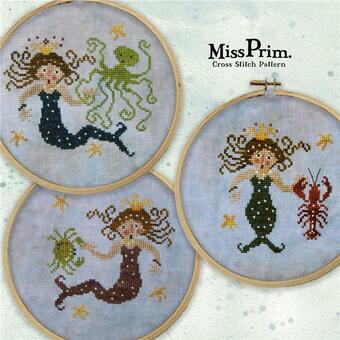MISS PRIM "Mermaids At Play" Counted Cross Stitch Pattern, Beach Themed, Lobster, Crab, Octopus, Chart, Pattern Only