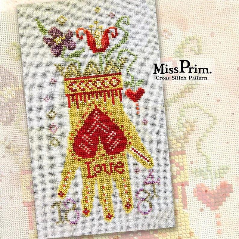 MISS PRIM "Heart in Hand Tote Bag" Counted Cross Stitch Pattern, Chart, Pattern Only