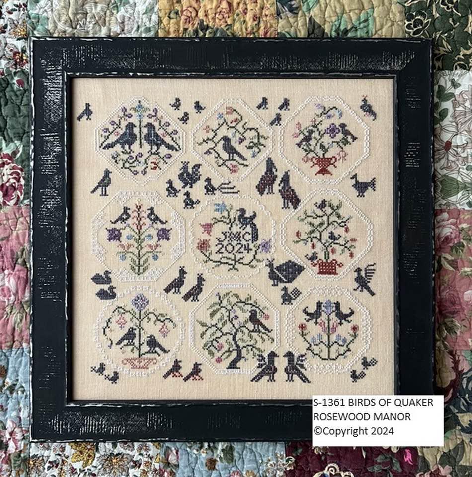 ROSEWOOD MANOR "Birds of Quaker" Counted Cross Stitch Pattern, Sampler, Motifs, Alphabet, Designed by Karen Kluba, Pattern Only