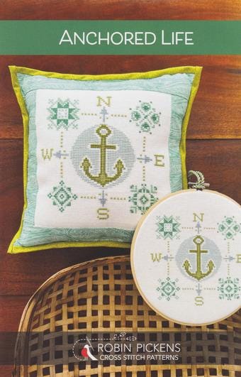 Robin Pickens "Anchored Life", Counted Cross Stitch, Nautical Compass, Anchor, Chart, Pattern Only