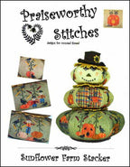 PRAISEWORTHY STITCHES "Sunflower Farm Stacker with Antique Woodel Spool" Counted Cross Stitch Pattern, Needlework Market 2024, Pattern Only