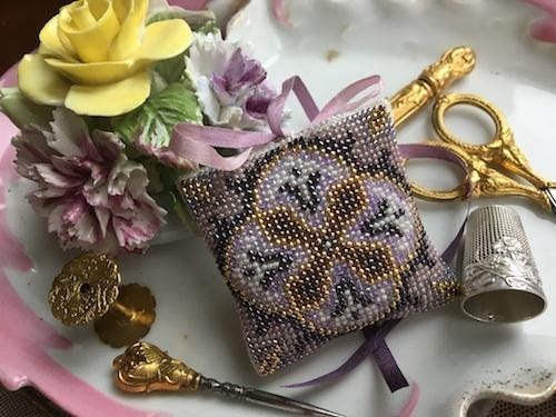 Reflets de Soie ~ "Amethyste ~ A Beaded Design" Beaded Pinkeep Mini Kit, Chart, Needlework Marketplace 2024