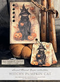 The PRIMITIVE HARE "Witchy Pumpkin Cat" Wooden Thread Keep & Floss Drops - Hand Made by Isabella Abbiati, Six Thread Drops Included
