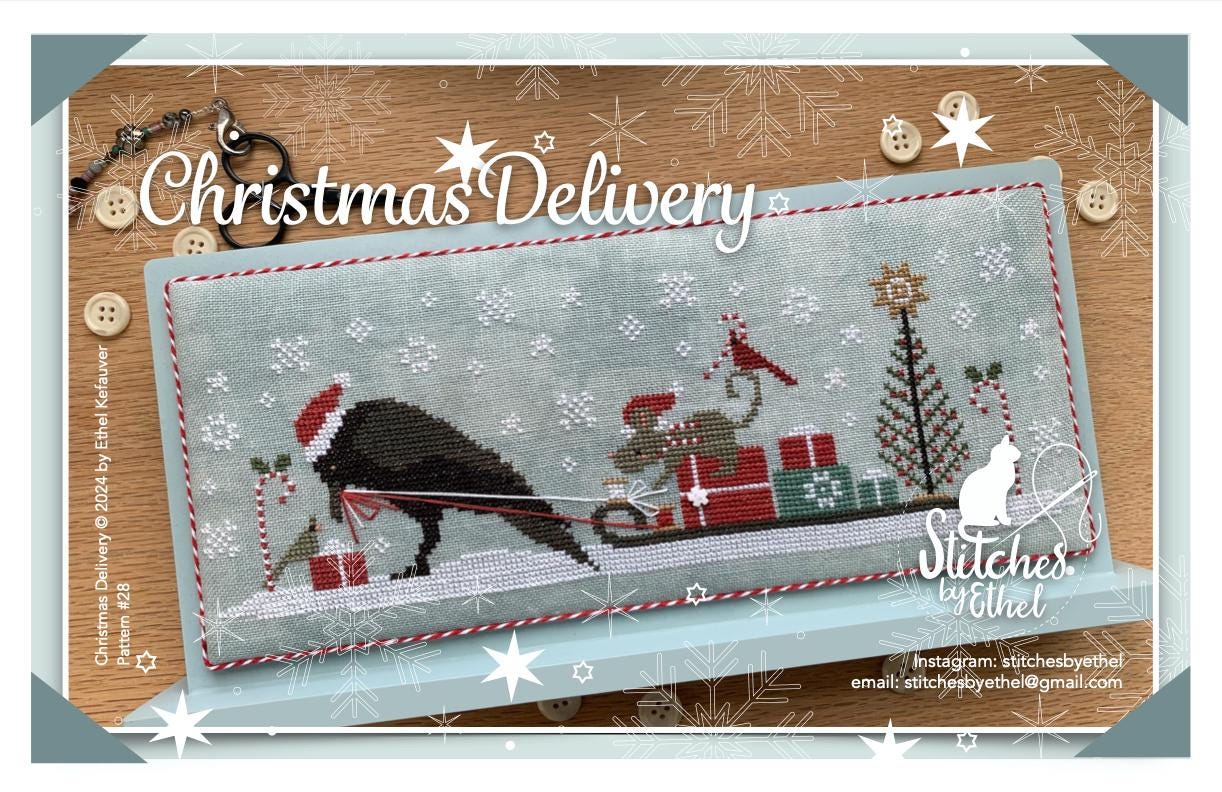 STITCHES BY ETHEL "Christmas Delivery" Counted Cross Stitch Pattern, Chart, Christmas, Winter, Needlework Marketplace 2024, Pattern Only
