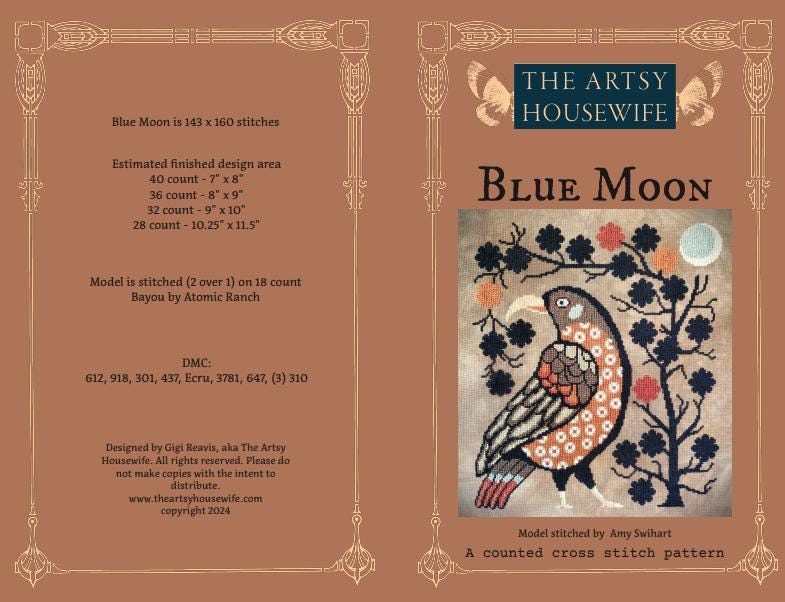 THE ARTSY HOUSEWIFE "Blue Moon" Counted Cross Stitch Pattern, Chart, Needlework Marketplace 2024, Pattern Only