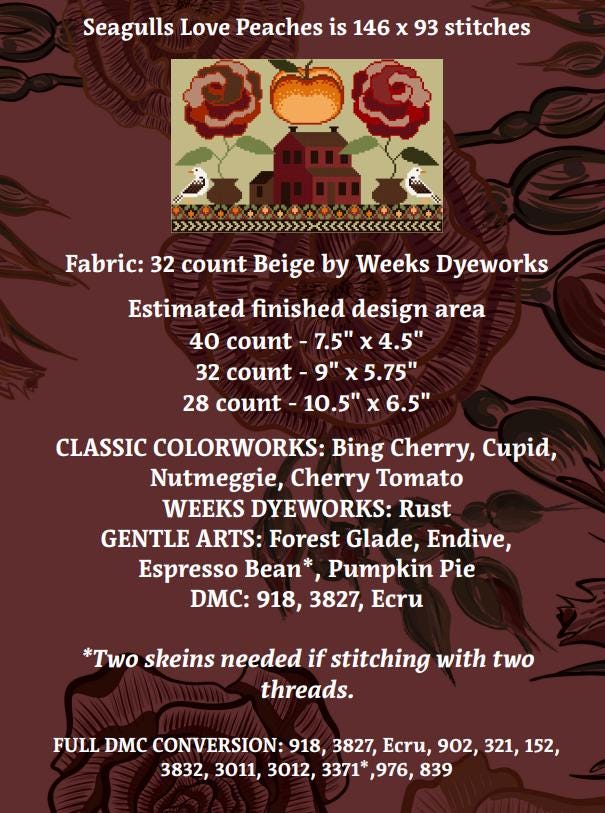 THE ARTSY HOUSEWIFE "Seagulls Love Peaches" Counted Cross Stitch Pattern, Chart, Pattern Only