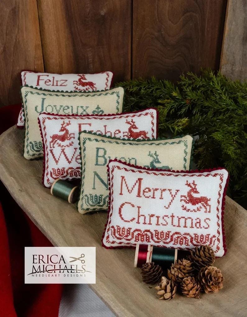 ERICA MICHAELS "Merry Christmas" Counted Cross Stitch Pattern, Chart, Pattern Only