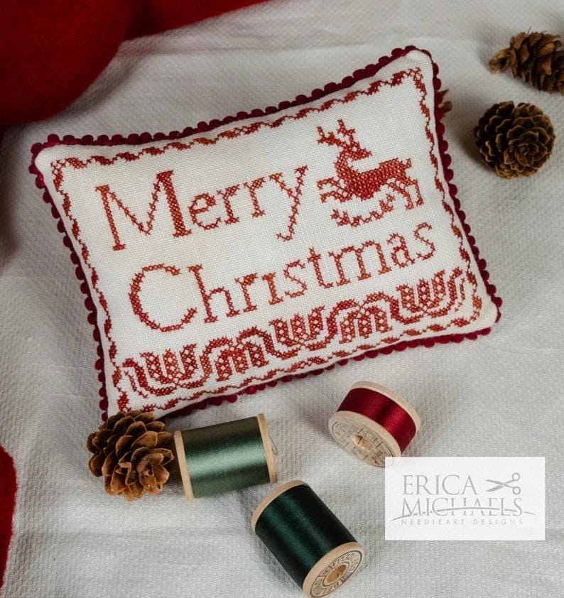 ERICA MICHAELS "Merry Christmas" Counted Cross Stitch Pattern, Chart, Pattern Only