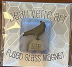 BEAU VERRE ART "Halloween Crow on Gravestone Fused Glass Needle Minder"  Magnet  Needleminder  One-of-a-Kind  Handcrafted by Kelly