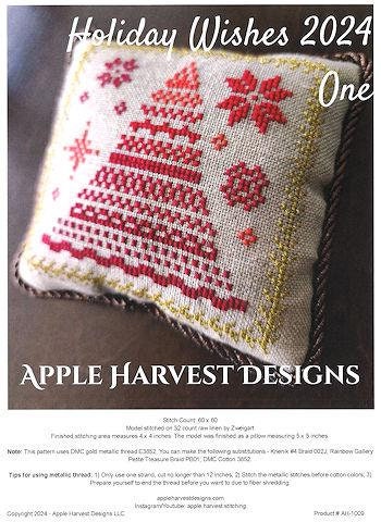 APPLE HARVEST DESIGNS "Holiday Wishes 2024 One" Counted Cross Stitch Pattern, Chart, Pattern Only