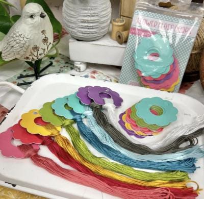 PRIMROSE COTTAGE STITCHES "Flower Floss Drops" Plastic Thread Holders, 6 Different Colors (4 ea.), 24 in a Pack