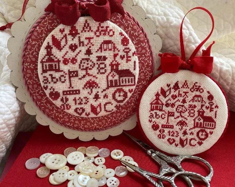JBW DESIGNS "Schoolhouse in the Round" Counted Cross Stitch Pattern, Chart, Market 2024, Pattern Only
