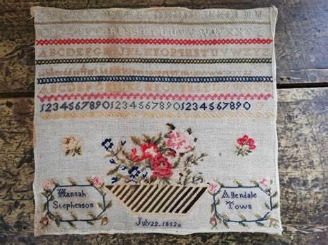 Just Stitching Along "Hannah Stephenson 1852" Counted Cross Stitch Pattern, Chart, Sampler, Pattern Only