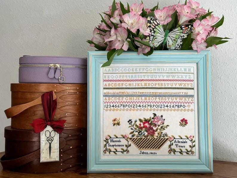 Just Stitching Along "Hannah Stephenson 1852" Counted Cross Stitch Pattern, Chart, Sampler, Pattern Only