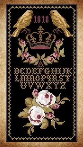 TWIN PEAK PRIMITIVES "Birds And Roses 1818" Counted Cross Stitch Pattern, Sampler by Nurdan Kanber, Sampler, Pattern Only