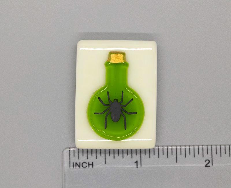 BEAU VERRE ART "Halloween Spider Poison Bottle Fused Glass Needle Minder"  Magnet  Needleminder  One-of-a-Kind  5523