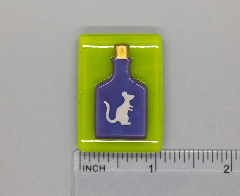 BEAU VERRE ART "Halloween Rat Poison Bottle Fused Glass Needle Minder"  Magnet  Needleminder  One-of-a-Kind  Handcrafted by Kelly 5519