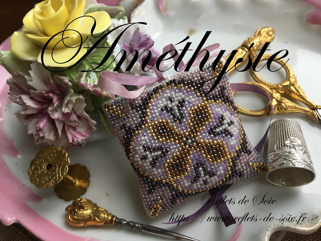 Reflets de Soie ~ "Amethyste ~ A Beaded Design" Beaded Pinkeep Mini Kit, Chart, Needlework Marketplace 2024