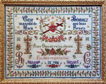 Reflets de Soie ~ Souvenir de mon Enfance ~ Counted Cross Stitch Pattern, Chart, Antique French Sampler Reproduction, Pattern Only