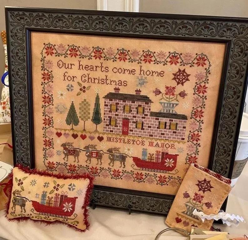 Pansy Patch Quilts and Stitchery "Mistletoe Manor Sampler and Smalls" Counted Cross Stitch Pattern, Blueberry Ridge, Marketplace 2024