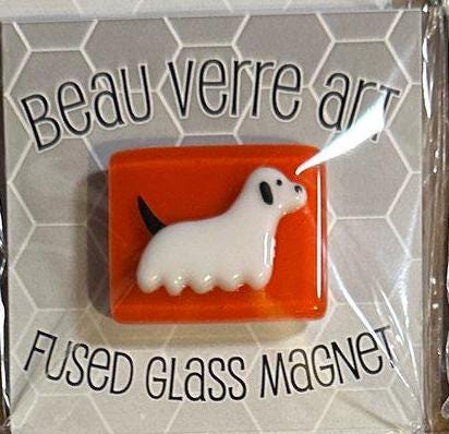 BEAU VERRE ART "Halloween Ghost Dog Fused Glass Needle Minder"  Magnet  Needleminder  One-of-a-Kind  Handcrafted by Kelly