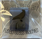 BEAU VERRE ART "Halloween Crow on Gravestone Fused Glass Needle Minder"  Magnet  Needleminder  One-of-a-Kind  Handcrafted by Kelly