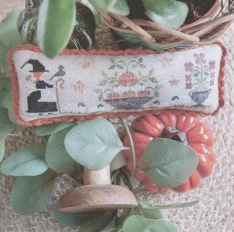TRALALA "Une Bergere en Automne - Shepherdess In Autumn" Counted Cross Stitch Pattern, Autumn, Halloween, Witch, Primitive, PATTERN ONLY