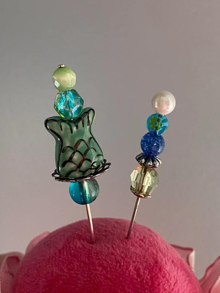 JERSEY GIRL STITCH Co. "Oh Fair Maiden of the Sea Pin Set"  Decorative Hand Beaded Pins  2 Per Set