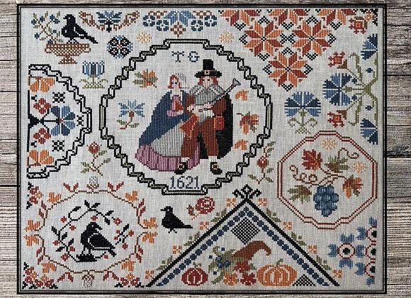 TWIN PEAK PRIMITIVES "Thanksgiving Quaker" Counted Cross Stitch Pattern, Autumn, Fall, Sampler, Needlework Marketplace 2024, Pattern Only
