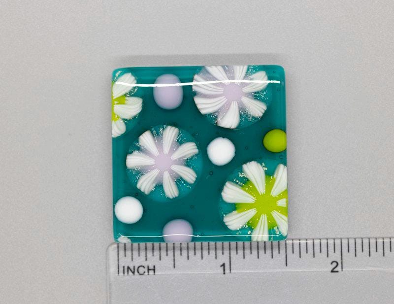 BEAU VERRE ART "Floral Fused Glass Needle Minder"  Fused Glass  Magnetic  Beautiful Colors, Needleminder, One-of-a-Kind, Handcrafted 5501