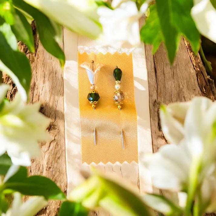 JERSEY GIRL STITCH Co. "Lillies For Suzanne Pin Set"  Decorative Hand Beaded Pins  2 Per Set