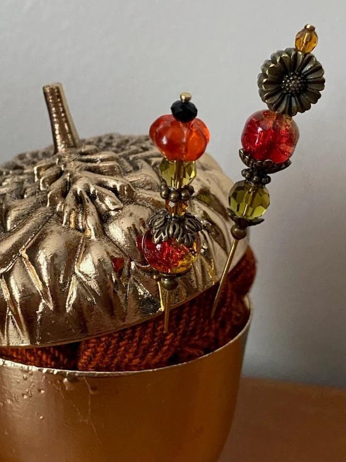 JERSEY GIRL STITCH Co. "Harvest Gathering Pin Set"  Decorative Hand Beaded Pins  2 Per Set