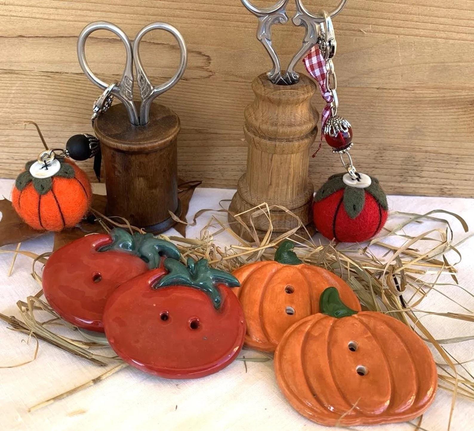 Rovaris ~ Pumpkin and Tomato Ceramic Buttons, Handmade from Samone, Italy