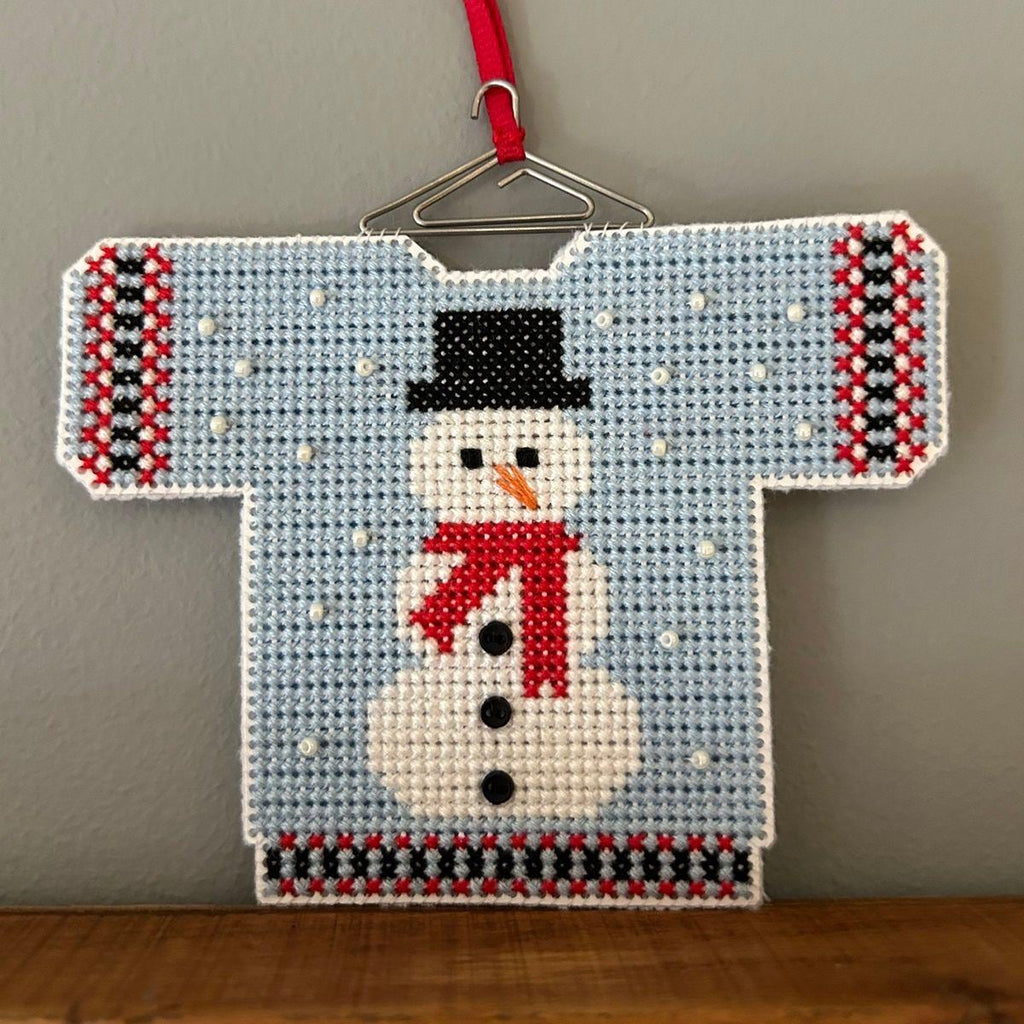 HAYSTACK STITCHING "Frosty Snowman Christmas Jumper KIT" Counted Cross Stitch Pattern by Caroline Seldon, Christmas Ornament, Full Kit