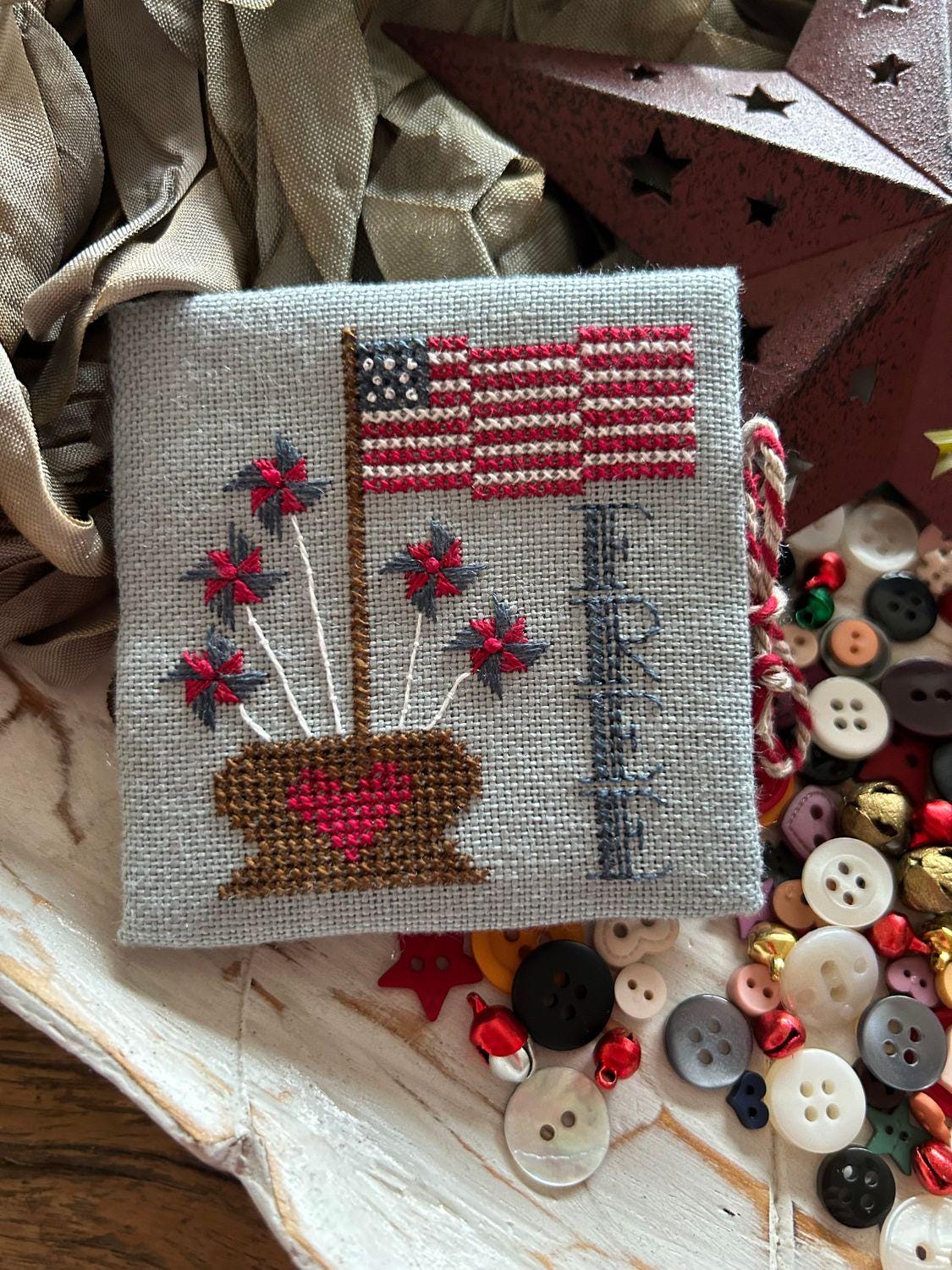 HAYSTACK STITCHING "Patriotic Pins" Counted Cross Stitch Pattern by Caroline Seldon, 3 Patterns, Chart, Americana, Pattern Only