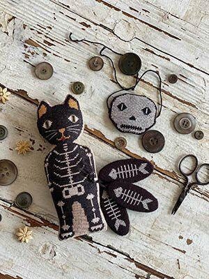 STACY NASH DESIGNS "Animal Crackers - Bones" Counted Cross Stitch Pattern, Sweet Little Cat, Pattern Only