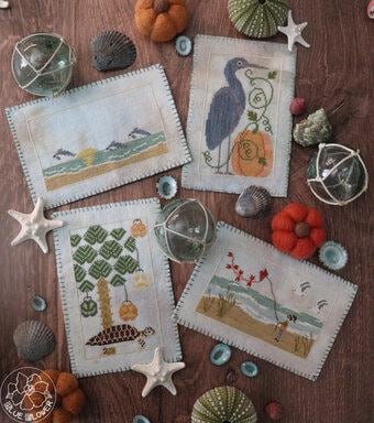 THE BLUE FLOWER "Autumn Beach Postcards" counted cross stitch pattern, 4 Patterns, Chart,  Pattern Only