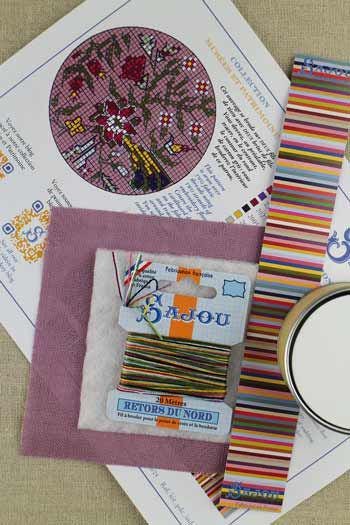 MAISON SAJOU Cross Stitch Kit - Jaipur Indienne Round Box, Box to Embroider, Made in France
