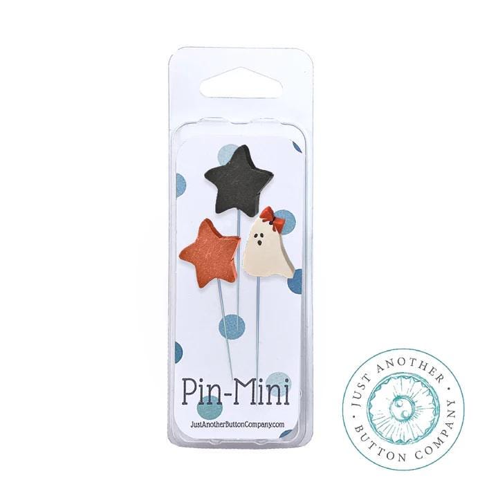 JUST ANOTHER BUTTON Company "Pin-Mini: Little Spook- Pins" 3-pc. Set, Pin Embellishments, Stainless Steel Pins, Halloween, JPM575