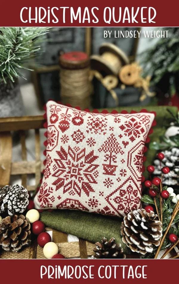 PRIMROSE COTTAGE STITCHES "Christmas Quaker" Counted Cross Stitch Pattern, Chart, Pattern Only