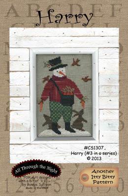 ALL THROUGH THE NiGHT "Harry" Counted Cross Stitch Pattern, Snowman, Red Bird, Cardinal, Christmas, Winter, Pattern Only