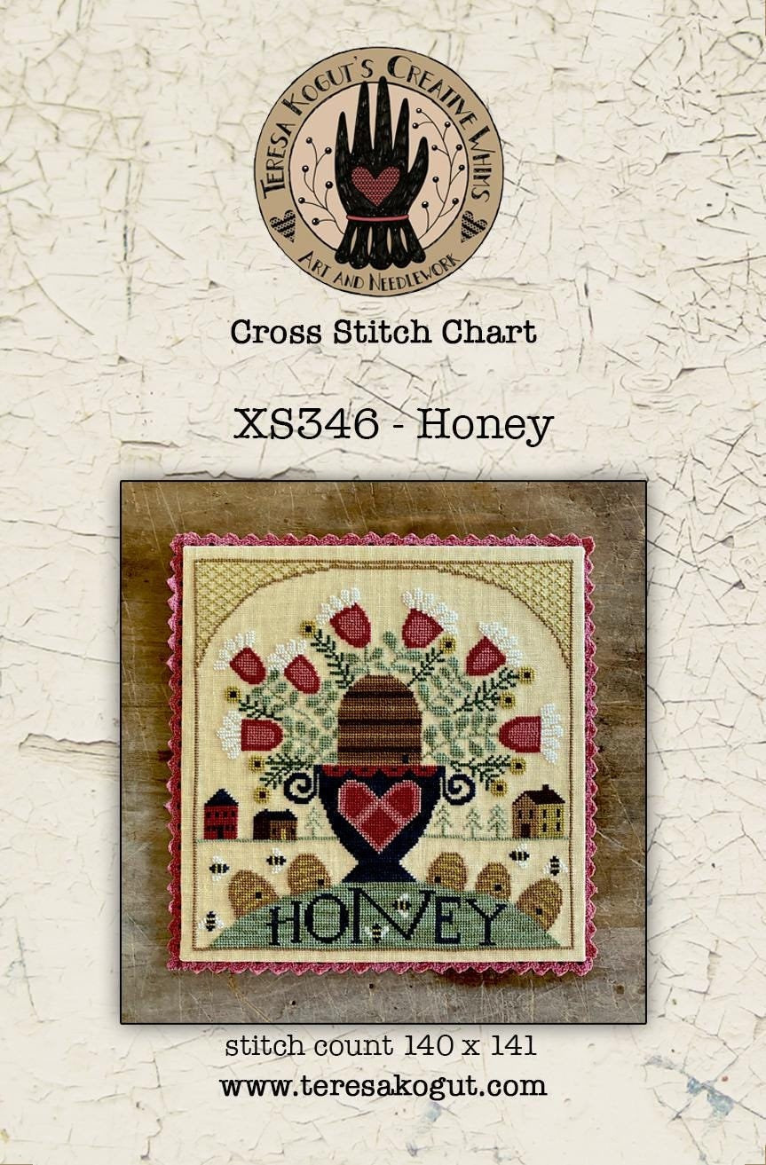 Teresa Kogut Creative Whims "Honey" Counted Cross Stitch Pattern, Chart, Honey Pot w Flowers, Pattern Only