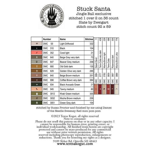 TERESA KOGUT "Stuck Santa"  Counted Cross Stitch Pattern  Santa, Winter, Christmas, folk art, Pattern Only