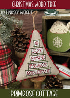 PRIMROSE COTTAGE STITCHES "Christmas Word Tree" Counted Cross Stitch Pattern + Colour & Cotton Floss Pack Included, Floss and Pattern Only