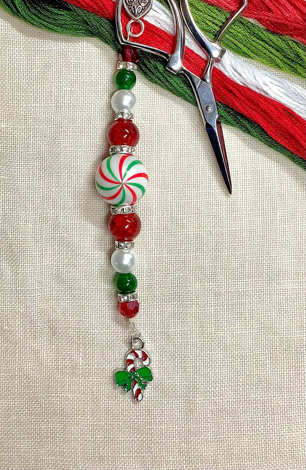 ZIGGY'S  DESIGNS "Special Delivery" Accessory Set  Christmas Thread Keep, Needle Minder, and Beaded Scissor Fob