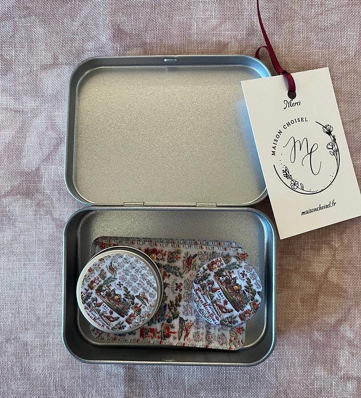 MAISON CHOISEL -Lady's Companion - Louise Lallier - Reflets de Soie - Tin Box, 20 Floss Drops, Needle Minder, and Small Round Tin Box