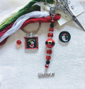 ZIGGY'S  DESIGNS "Believe In Santa"  Christmas Thread Keep, Needle Minder, and Beaded Scissor Fob Accessory Set